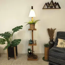 symplify Andre Wooden Shelf Floor Lamp with Wooden Shade & Brown Base-picture-0
