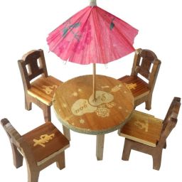 Cute Wooden Miniature Dinning Table Furniture Doll House Mini Dining Room Table Chairs Umbrella Set Role Play Toy for Kids 3+ Years-29