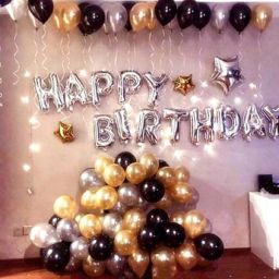 Solid Solid Happy Birthday Letter Foil Balloon Set of 43 Balloon (Silver, Black, Silver, Gold, Pack of 43) Balloon-image-42