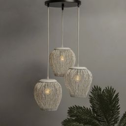 3-Lights Round Cluster Chandelier White Steel Wire Mesh Pendant, Decorative, Black, URBAN Retro, Nordic Style, LED/Filament Bulb Pendants Ceiling Lamp-picture-0