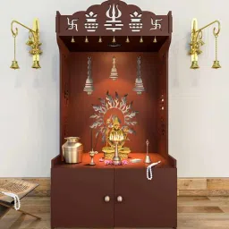 homscape Surya Chakra Mdf Wood Temple With Spacious Shelf Inbuilt Focus Light Brown-picture-26