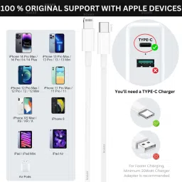 RoarX Lightning Cable 1 m PVC USB Type C to Lightning Data Charging Cable original for i-Phone 11 i-Phone 12 i-Phone 13 i-Phone 14 i-Phone 14 Pro image 5