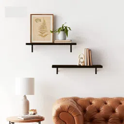 Flux 3 Black Wooden Wall Shelf with Particle Board and L Bracket Stylish Storage Particle Board Wall Shelf image 4