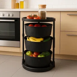 3 Layer ABS Rotating Kitchen Trolley with Wheel/Multipurpose Storage Rack Plastic Kitchen Trolley-image-29