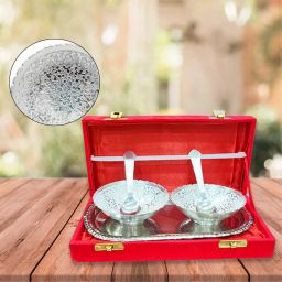 German Silver Plated Bowl Set Bowl, Spoon, Tray Serving Set-image-15