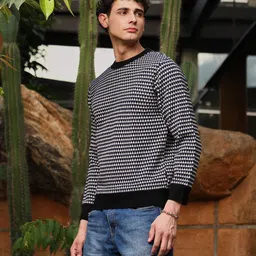 campus sutra Men Self Design Round Neck Black, Grey Sweater-picture-40