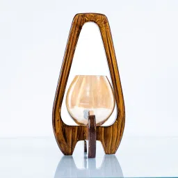 Rustic Charm Wood Oval Lantern with Crackle Glass Brown Glass, Wooden Table Lantern-picture-32