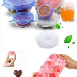 Multipurpose Unbreakable Lids For Kitchen, Silicone Heart Shape Ice Cube Tray 6.5 inch Lid Set-72