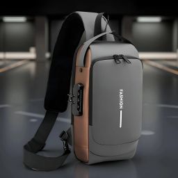 Grey Men & Women Sling Bag Waterproof Anti-Theft Sling Bag | Crossbody Travel Bag with USB Port-image-10
