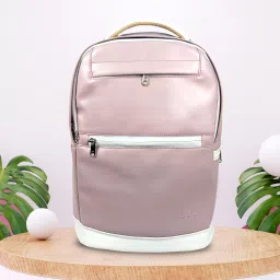 Medium PU Leather Finish Pink Laptop Backpack for Women Backpack-image-3