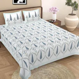 baithak krafts Multicolor Floral 300 TC Cotton Queen Sized Bedsheet With 2 Pillow Covers-picture-26