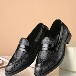House Of Pataudi Men Black Faux Leather Formal Slip On Loafers Loafers For Men-picture-24