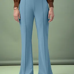 Women Regular Fit Light Blue Lycra Blend Trousers-image-97