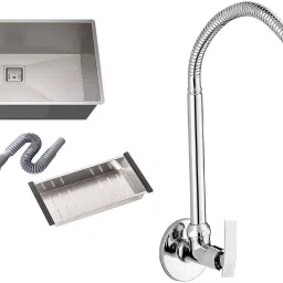 (24" X 18" X 10"Inch ) 304 GRADE HANDMADE Stainless Sink (SILVER MATT FINISH) Kitchen Sink With FLEXIBLE SINK COCK TAP WITH Waste Coupling And drain basket , Vessel Sink (SILVER) Vessel Sink-image-51