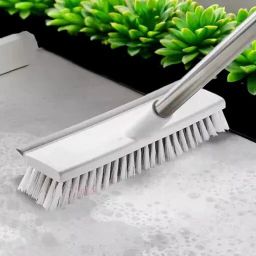 2 in 1 Bathroom Floor Cleaning Brush With Wiper With Long Handle (White) Plastic Wet and Dry Brush-image-17