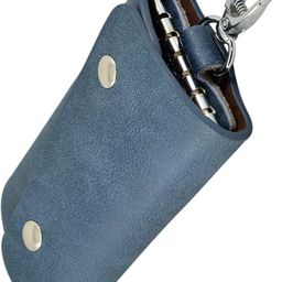 Leather Pouch Keychain /Wallet Key Chain/ key organizer with 6 Key Hooks Blue A1 Key Chain-46
