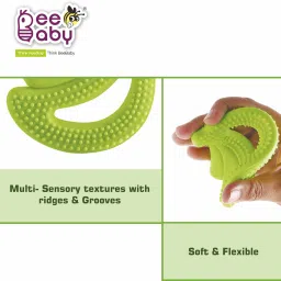 beebaby Banana Shape Silicone Teether for Baby with Carry Case, BPA Free, 3M+, Green Teether image 3