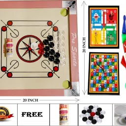 PINK COLOR 20X20 INCH SMALL SIZE CARROM WITH 24 CRYSTAL COIN, FREE LUDO & SNAKE 20 cm Carrom Board-25