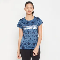 clovia Women Geometric Print Round Neck Polyester Blue T-Shirt-picture-17