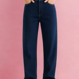 Women Boyfriend High Rise Dark Blue Jeans-image-69