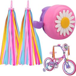 Flower Bicycle Bell and 2 Colorful Handlebar Streamers for Girls Bike or Scooter-image-71