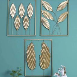 amaya decors Gold Rectangular Leaves Wall Decor Set of 3-picture-7