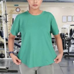 Women Solid Round Neck Reversible Polyester Green T-Shirt-image-25