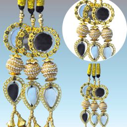 Party Wear Embroidered Paranda with Hanging Mirrors parandi Hair Extension-image-96