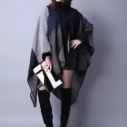 Alexvyan Checked Acrylic Asymmetric Open Front Longline Shrug-16