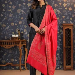 House of Pataudi Pink Paisley Woven Design Fringed Shawl-picture-11