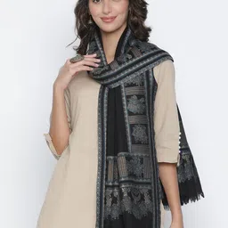 SHINGORA Women Black & Blue Floral Woven-Design Shawl-image-26