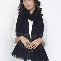 SHINGORA Women Dark Blue Woven Design Shawl-25