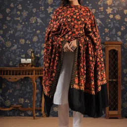 House of Pataudi Black Floral Embroidered Shawl-picture-19