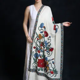 Exotic India Floral Aari Embroidered Pure Woollen Shawl-image-27