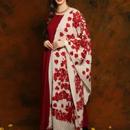 Exotic India Floral Leaf Aari Embroidered Pure Woollen Shawl-picture-30