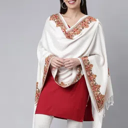 Pashmoda Women White Aari Embroidered Kashmiri Shawl-picture-55