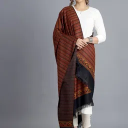 HANDICRAFT PALACE Women Black Striped Hand Woven Design Wool Shawl-picture-32