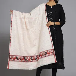 HANDICRAFT PALACE Women White & Red Woven Design Shawl-35