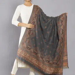 HANDICRAFT PALACE Ethnic Motif Woven Design Jamawar Shawl-23