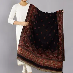 HANDICRAFT PALACE Ethnic Motifs Woven Design Wool Jamawar Shawl-20
