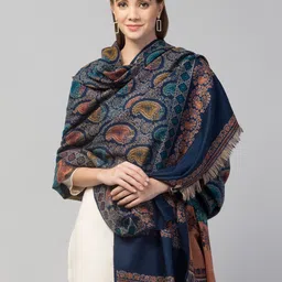 Tweedle Women Blue Printed Woven Woolen Design Shawl-41