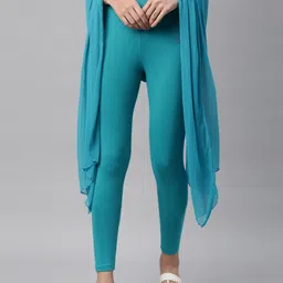 TWIN BIRDS Women Blue Solid Ankle-Length Leggings & Shawl-picture-36