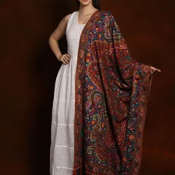 Exotic India Floral Embroidered Pashmina Pure Wool Shawl-image-74