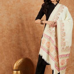 HK colours of fashion Floral Woven Design Fringed Border Pashmina Shawl-45