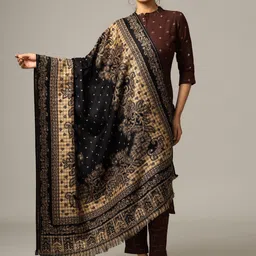 HANDICRAFT PALACE Women Black & Beige Floral Shawl-image-90