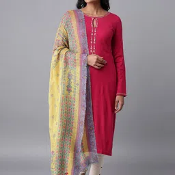 W Women Yellow & Purple Printed Knitted Shawl-picture-9