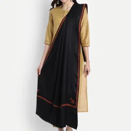 Zamour Women Black Embroidered Woolen Shawl-41