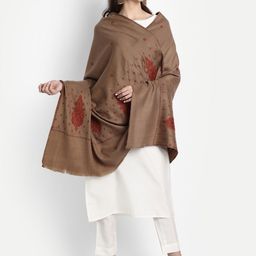 Zamour Women Brown Embroidered Woolen Shawl-52