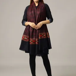 HANDICRAFT PALACE Women Black & Red Striped Hand Woven Design Wool Shawl-image-45