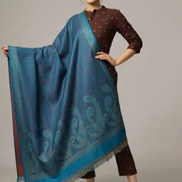 HANDICRAFT PALACE Women Turquoise Blue  Woven Design Shawl-image-83